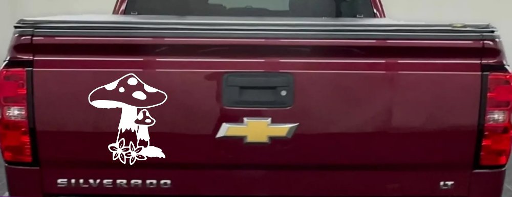 Big and small Mushroom with Flowers Car or Truck Window Decal Sticker (White)