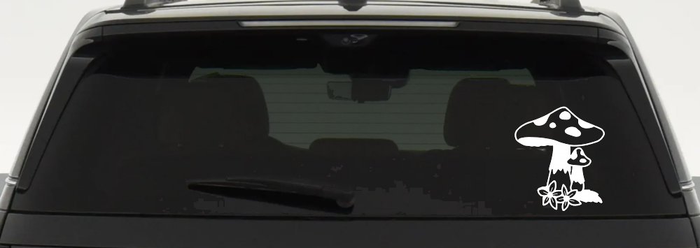 Big and small Mushroom with Flowers Car or Truck Window Decal Sticker (White)