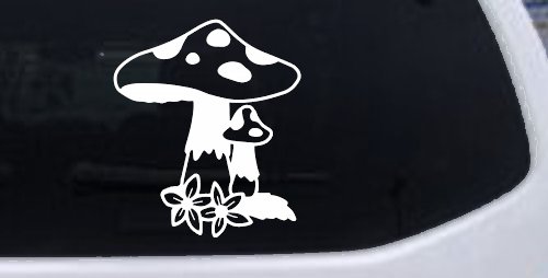 Big and small Mushroom with Flowers Car or Truck Window Decal Sticker (White)