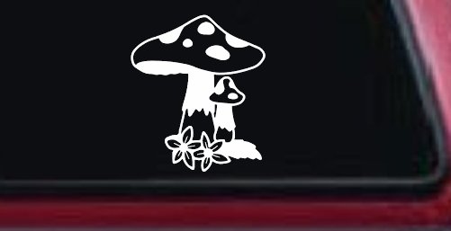 Big and small Mushroom with Flowers Car or Truck Window Decal Sticker (White)