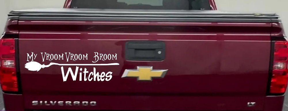 My Vroom Vroom Broom Witches Car or Truck Window Decal Sticker (White)