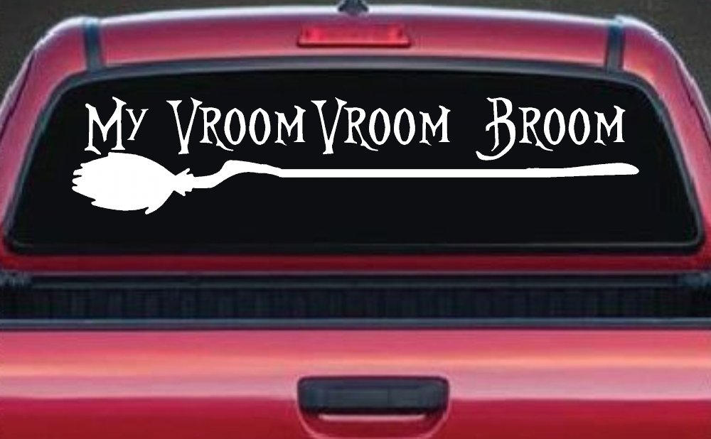 My Vroom Vroom Broom Car or Truck Window Vinyl Decal Sticker (White)