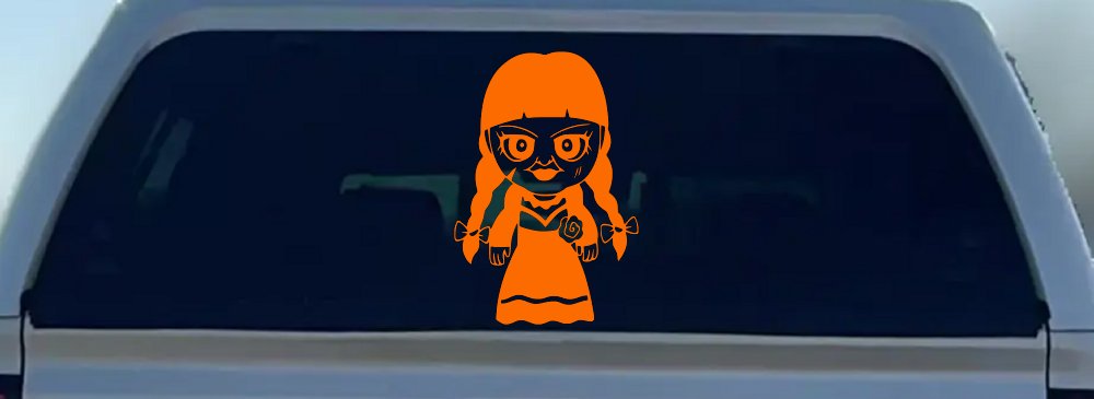 Annabelle Horror Kid Gothic Halloween Car or Truck Window Decal Sticker (Orange)