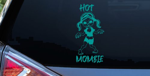 Hot Mombie Zombie Mom Girlie Car or Truck Window Decal Sticker (Turquoise)