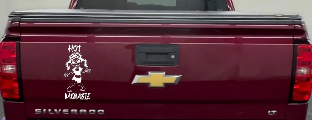 Hot Mombie Zombie Mom Girlie Car or Truck Window Vinyl Decal Sticker (White)