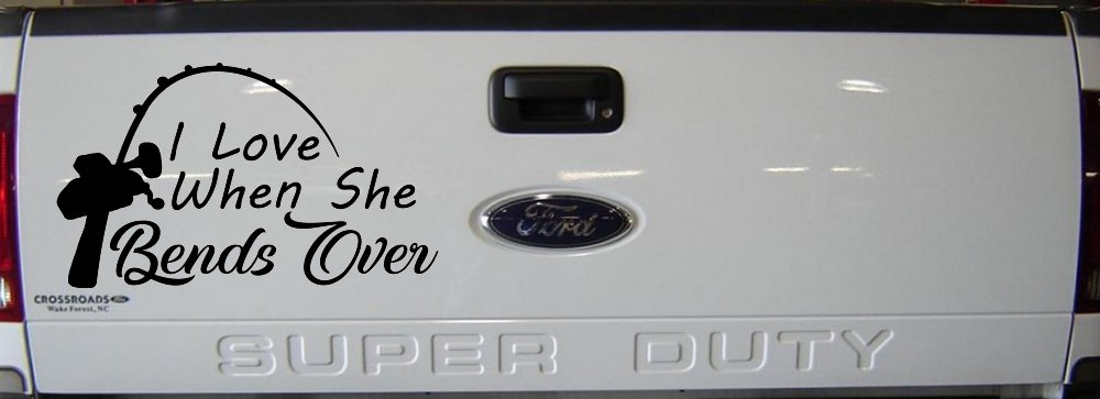 I Love When She Bends Over Fishing Pole Car or Truck Window Decal Sticker