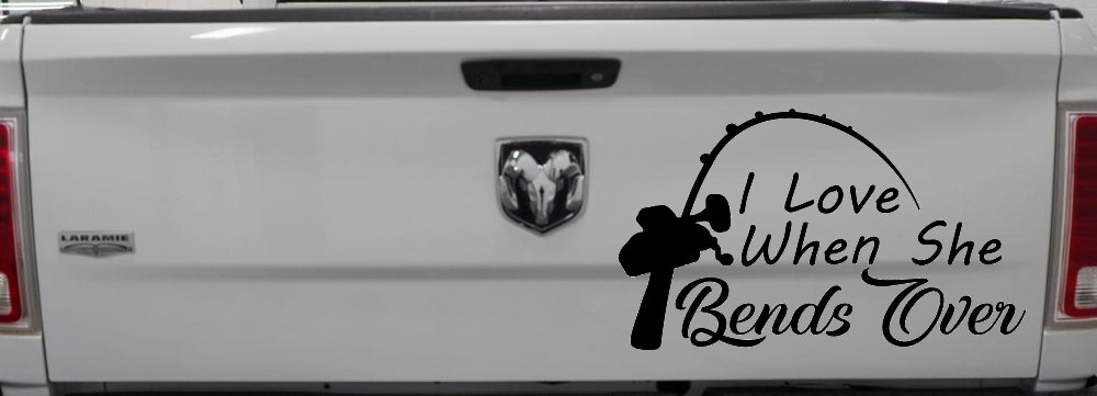I Love When She Bends Over Fishing Pole Car or Truck Window Decal Sticker