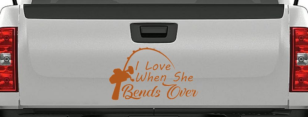 I Love When She Bends Over Fishing Pole Car or Truck Window Decal Sticker