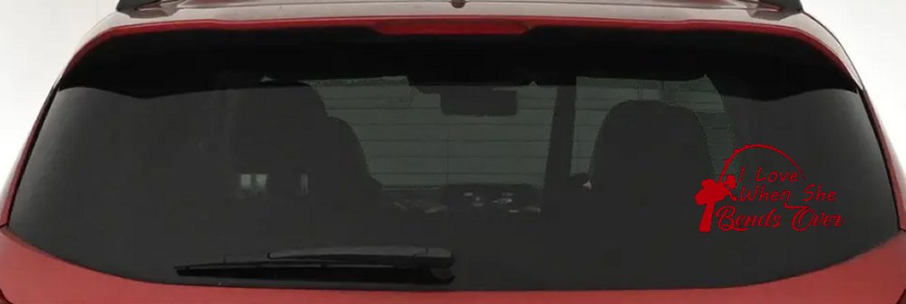 I Love When She Bends Over Fishing Pole Car or Truck Window Decal Sticker (Red)