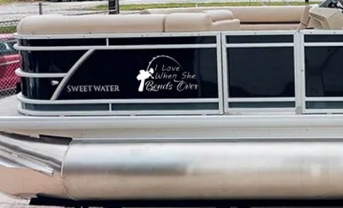 I Love When She Bends Over Fishing Pole Car or Truck Window Vinyl Decal Sticker (White)