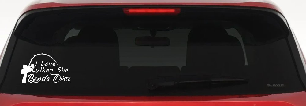 I Love When She Bends Over Fishing Pole Car or Truck Window Decal Sticker