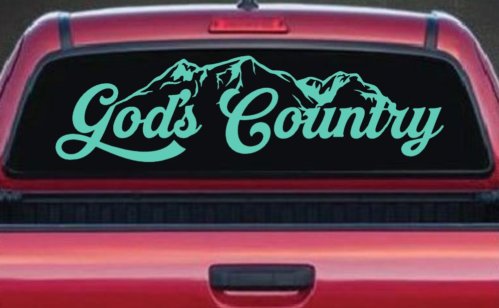 God's Country Mountains Car or Truck Window Vinyl Decal Sticker (Mint)