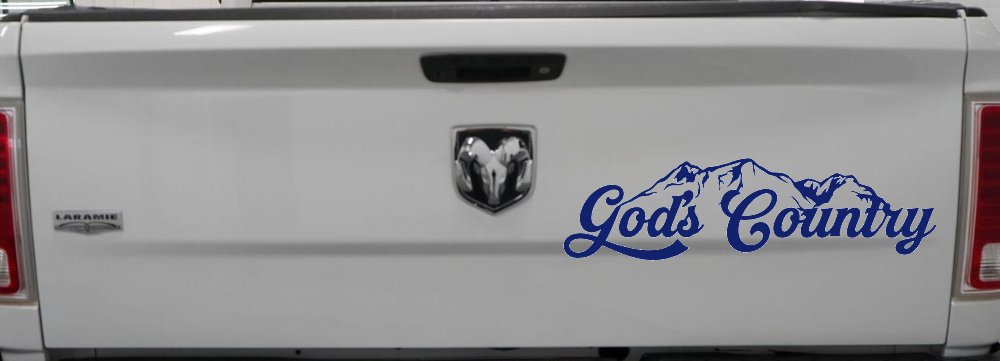 God's Country Mountains Car or Truck Window Decal Sticker (Navy)