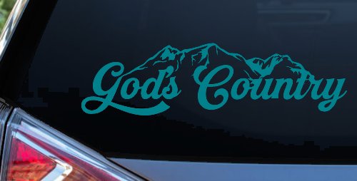 God's Country Mountains Car or Truck Window Decal Sticker (Turquoise Blue)
