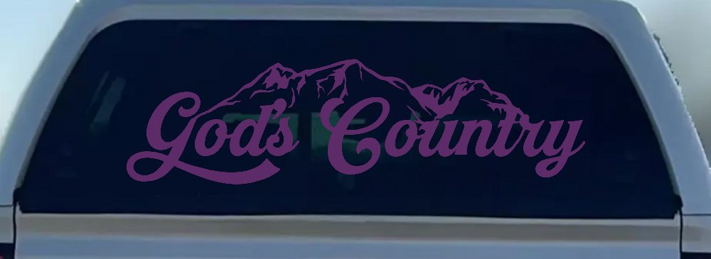 God's Country Mountains Car or Truck Window Decal Sticker (Violet)