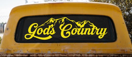 God's Country Mountains Car or Truck Window Vinyl Decal Sticker (Yellow)