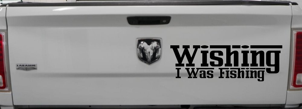 Wishing I Was Fishing Vinyl Car or Truck Window Decal Sticker (Black)