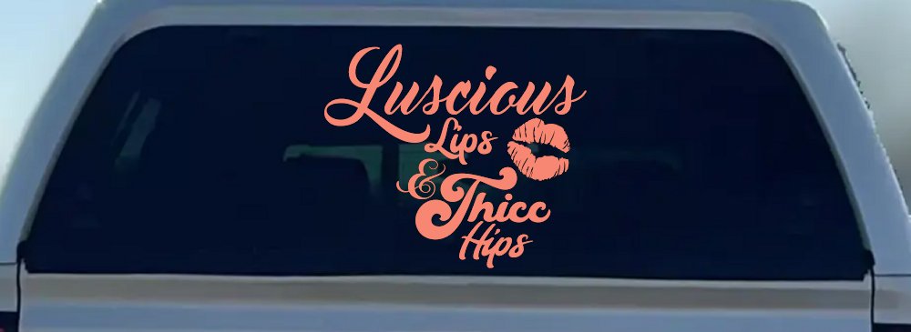Luscious Lips and Thicc Hips Vinyl Car or Truck Window Decal Sticker (Coral)