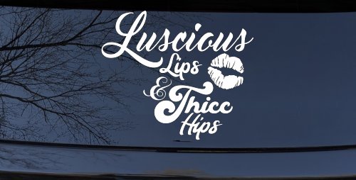 Luscious Lips and Thicc Hips Vinyl Car or Truck Window Decal Sticker (White)