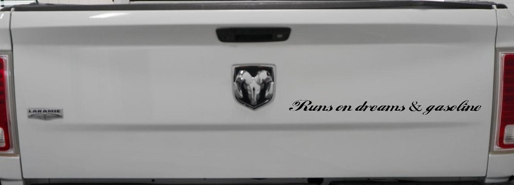 Runs on dreams and Gasoline Vinyl Car or Truck Window Decal Sticker (Black)