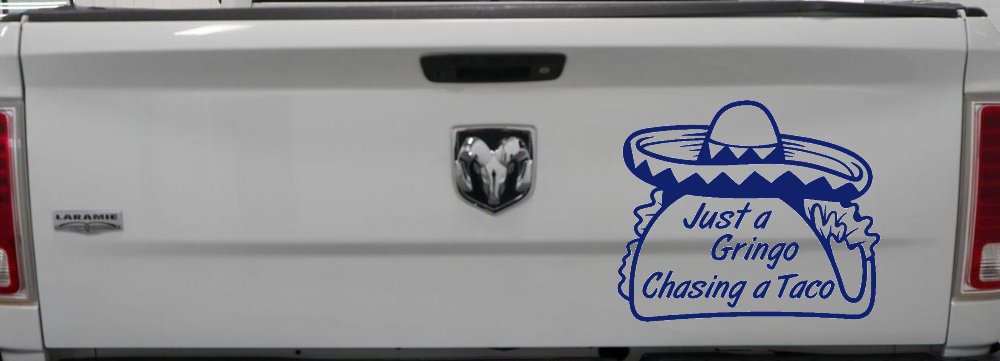 Just A Gringo Chasing a Taco Car or Truck Window Decal Sticker (Navy)