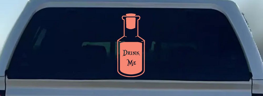 Alice Wonderland Drink Me Vinyl Car or Truck Window Decal Sticker (Coral)
