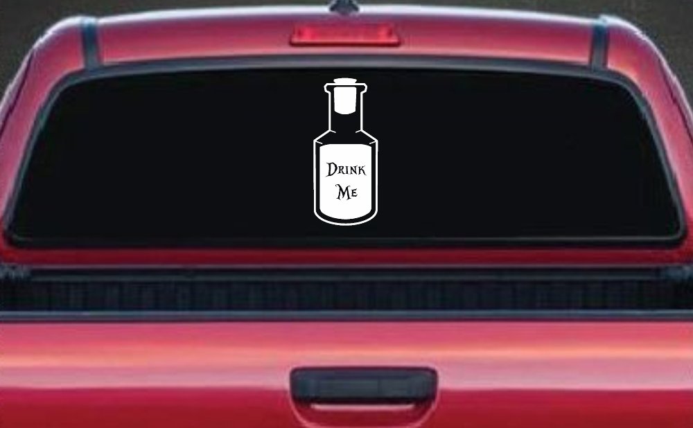 Alice Wonderland Drink Me Vinyl Car or Truck Window Decal Sticker (White)