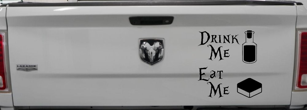 Drink Me Eat Me Alice Wonderland Vinyl Car or Truck Window Decal Sticker (Black)