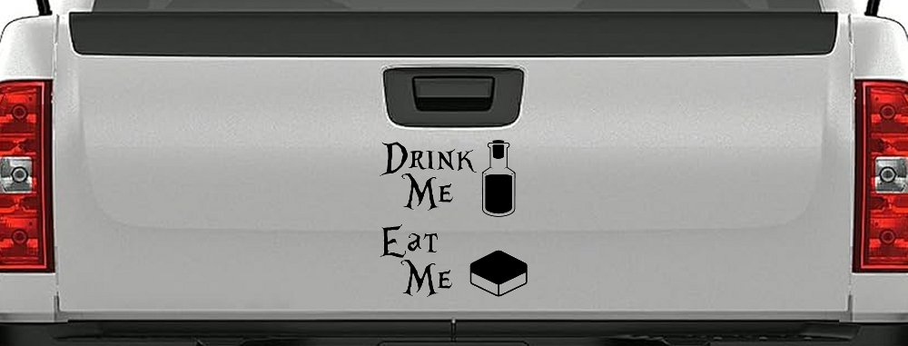 Drink Me Eat Me Alice Wonderland Vinyl Car or Truck Window Decal Sticker (Black)