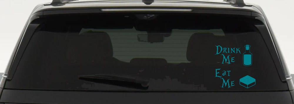 Drink Me Eat Me Alice Wonderland Vinyl Car or Truck Window Decal Sticker (Turquoise Blue)