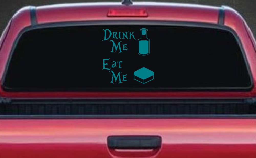 Drink Me Eat Me Alice Wonderland Vinyl Car or Truck Window Decal Sticker (Turquoise Blue)