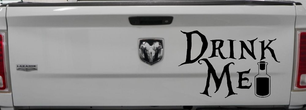 Drink Me Eat Me Alice Wonderland Vinyl Car or Truck Window Decal Sticker (Black)