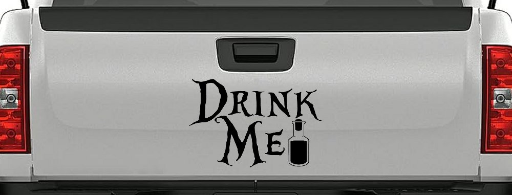 Drink Me Eat Me Alice Wonderland Vinyl Car or Truck Window Decal Sticker (Black)