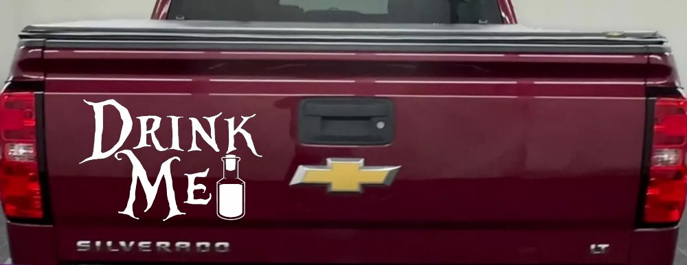 Drink Me Eat Me Alice Wonderland Vinyl Car or Truck Window Decal Sticker (White)