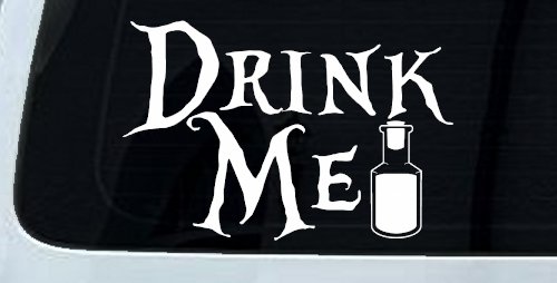 Drink Me Eat Me Alice Wonderland Vinyl Car or Truck Window Decal Sticker (White)