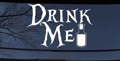 Drink Me Eat Me Alice Wonderland Vinyl Car or Truck Window Decal Sticker (White)