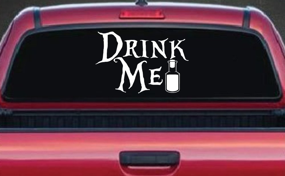 Drink Me Eat Me Alice Wonderland Vinyl Car or Truck Window Decal Sticker (White)