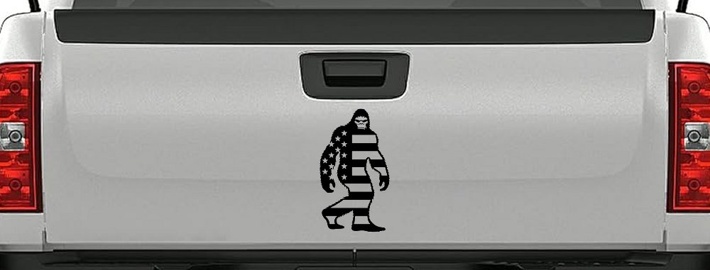 American Flag Bigfoot Vinyl Car or Truck Window Decal Sticker (Black)