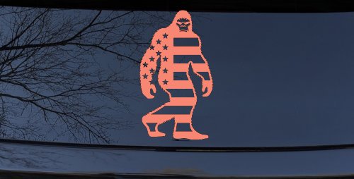 American Flag Bigfoot Vinyl Car or Truck Window Decal Sticker (Coral)
