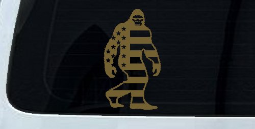 American Flag Bigfoot Vinyl Car or Truck Window Decal Sticker (Gold)