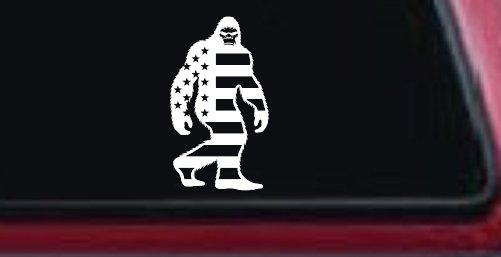 American Flag Bigfoot Vinyl Car or Truck Window Decal Sticker (White)