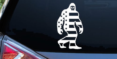 American Flag Bigfoot Vinyl Car or Truck Window Decal Sticker (White)
