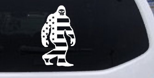 American Flag Bigfoot Vinyl Car or Truck Window Decal Sticker (White)