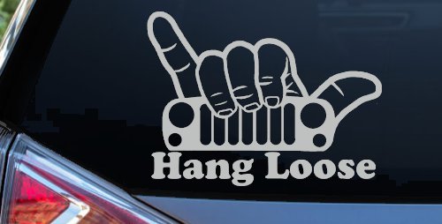 Hang Loose in a Jeep Car or Truck Window Decal Sticker (Light Gray)