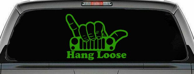 Hang Loose in a Jeep Car or Truck Window Vinyl Decal Sticker (Lime)