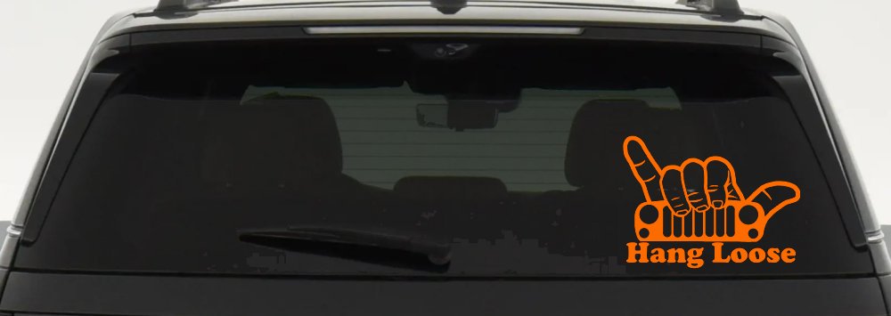 Hang Loose in a Jeep Car or Truck Window Decal Sticker (Orange)