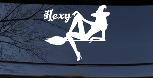 Hexy Sexy Witch Car or Truck Window Vinyl Decal Sticker (White)