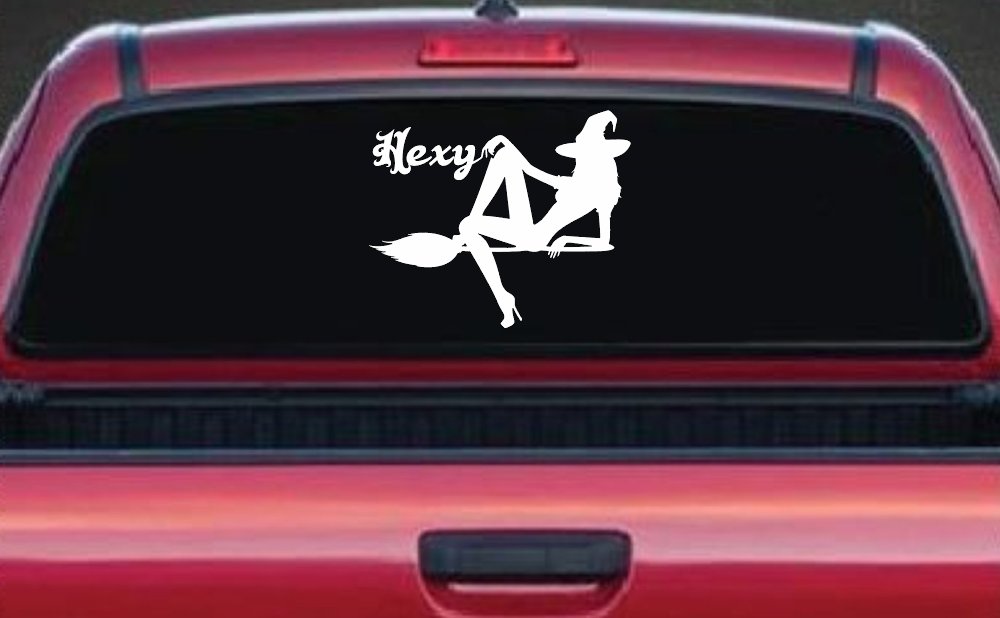Hexy Sexy Witch Car or Truck Window Vinyl Decal Sticker (White)