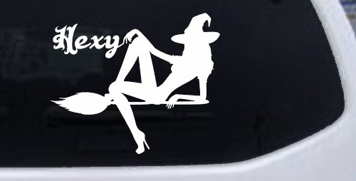 Hexy Sexy Witch Car or Truck Window Vinyl Decal Sticker (White)
