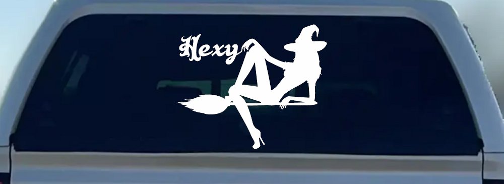 Hexy Sexy Witch Car or Truck Window Vinyl Decal Sticker (White)